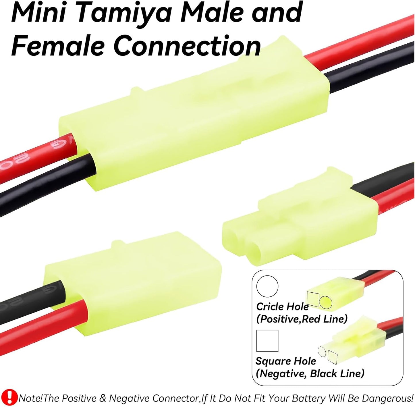 Tamiya Mini Connector to Deans T Plug - 10 Pack 16AWG Male/Female Adapter for RC Cars & Airsoft