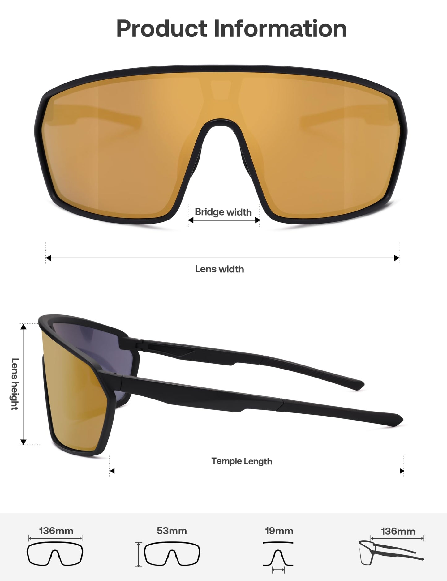 SOJOS Cycling Sport Glasses for Women Man, UV400 Protection Wrap Around Lightweight TR90 Frame Sunglasses, Glod Lens, SJ2353