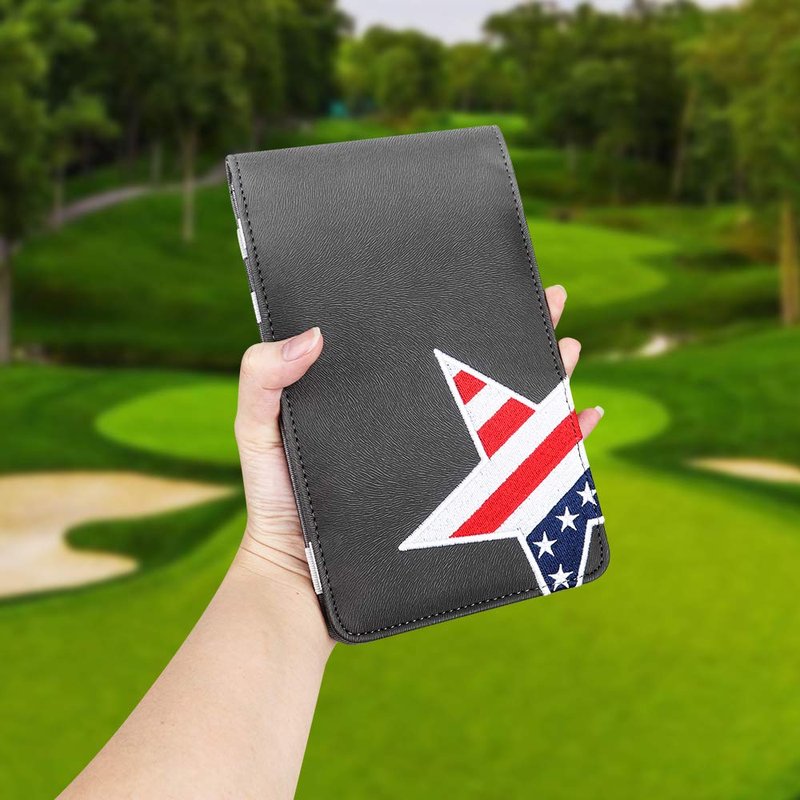 Craftsman Golf Leather USA Flag Star Gray Scorecard Holder Yardage Book Cover Golf Accessories Also can Customize Your Name (US Size)