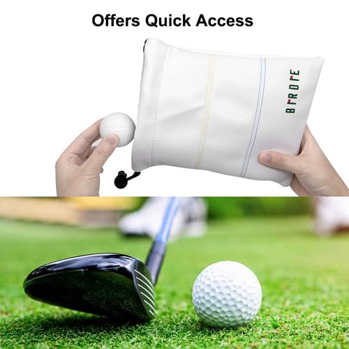 Aliennana Golf Valuables Pouch, Leather Tee Pouch with Drawstring Closure Balls Tees Handbag Portable Golf Ball Accessories for Men Women(Birdie)