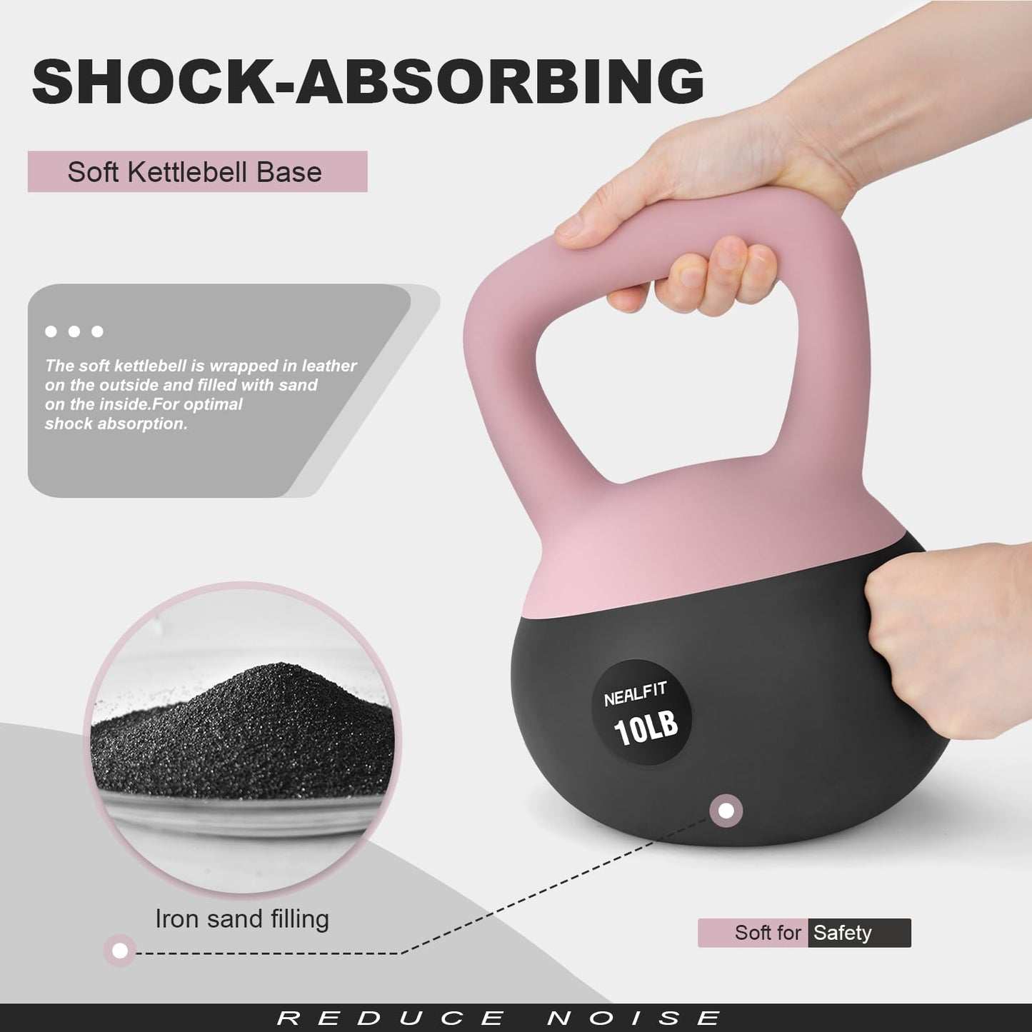 NEALFIT Soft Kettlebell 5LB/10LB/15LB/20LB/25LB, Kettlebells for Home Gym Strength Training, Anti-Slip Fitness Weights for Men Women (15LB Pink-Graphite Black)