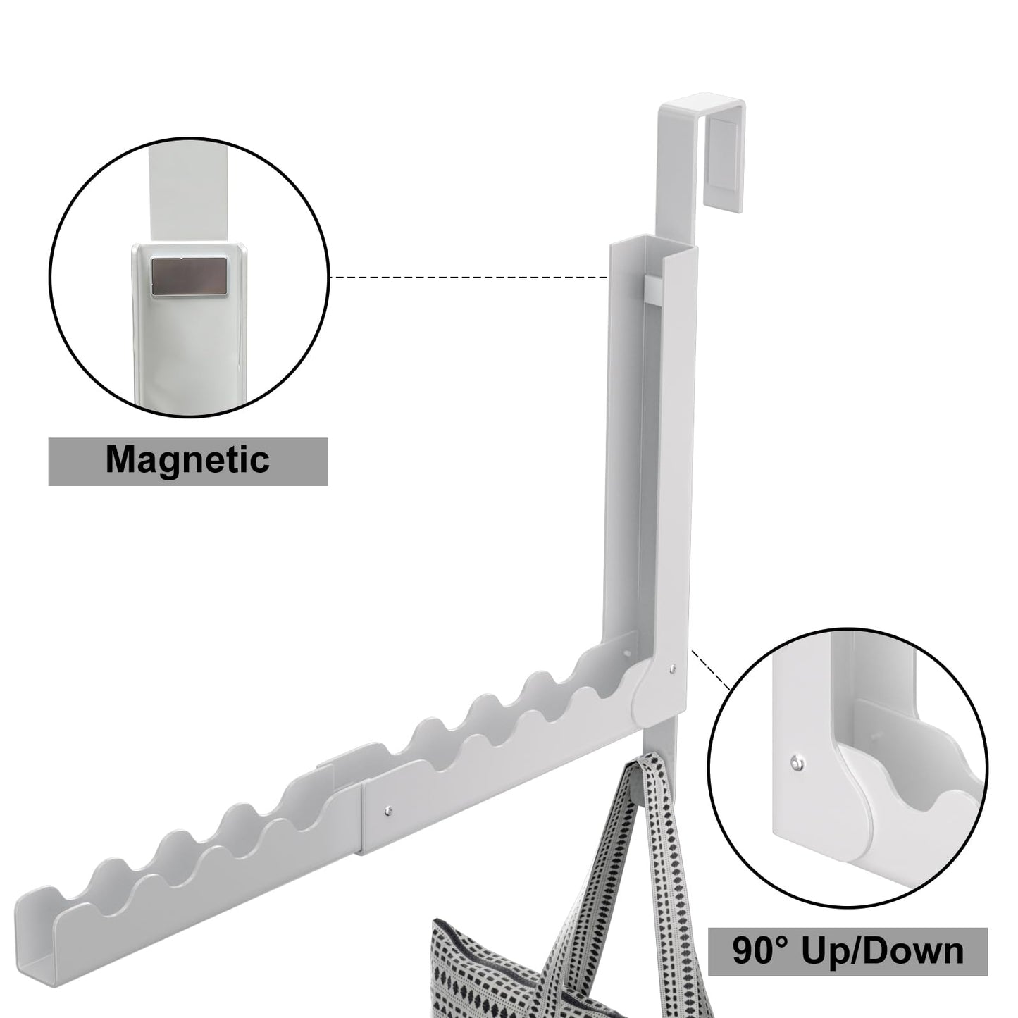 Hoomast Over The Door Hooks Hanger Fit Up to 1 3/4 Inch Optimal, Extended Foldable Over The Door Clothes Drying Rack for Laundry Bathroom Bedroom (White 1 Pack)