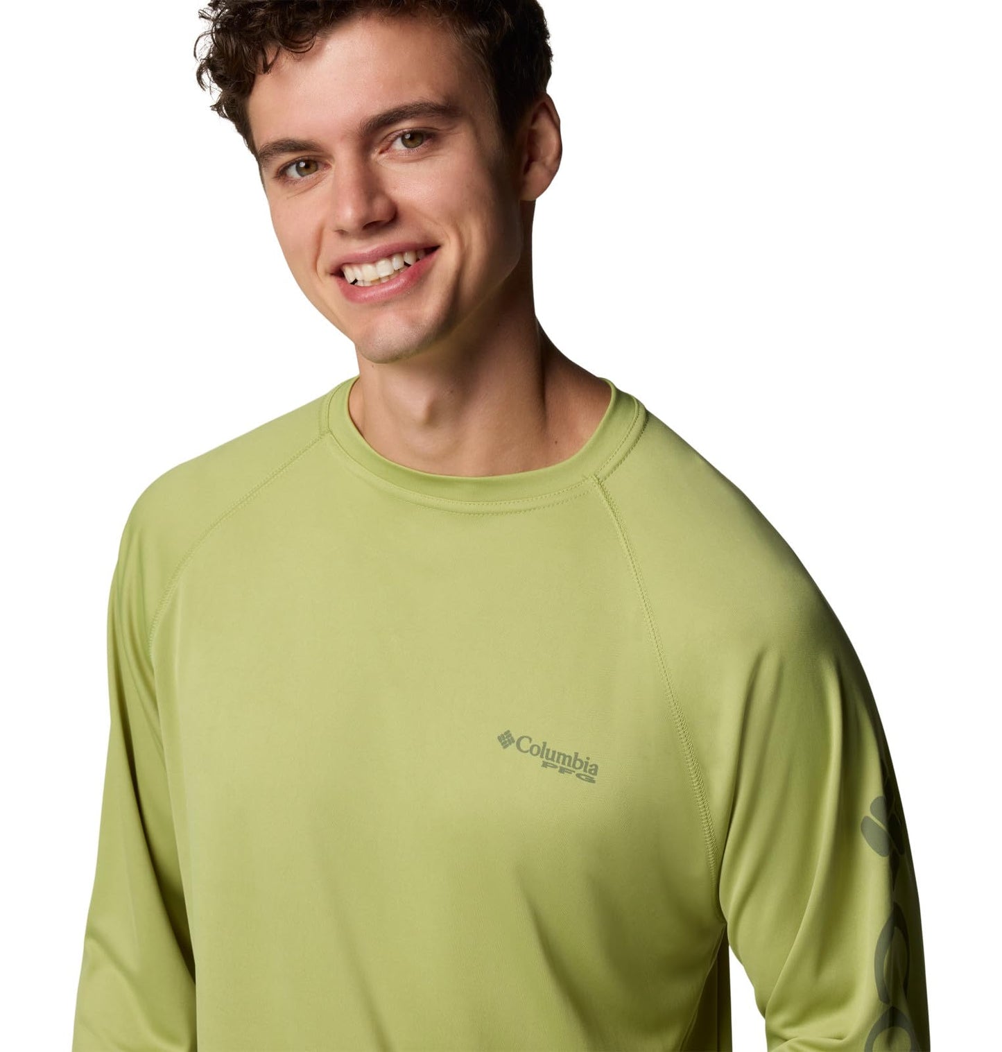 Columbia Men's PFG Terminal Tackle Long Sleeve Fishing Shirt, Pear/Cypress Logo, Small
