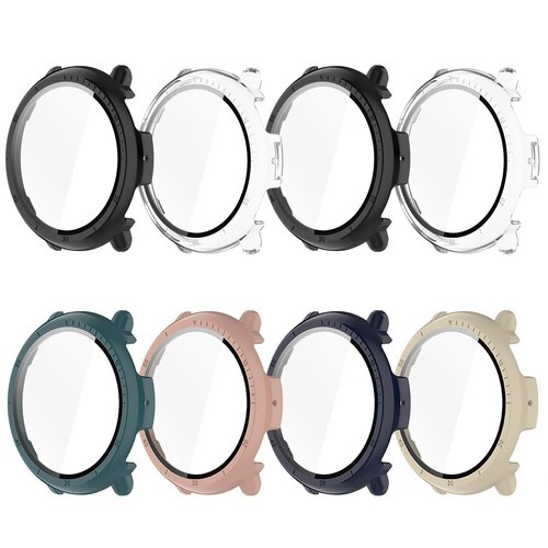 HXFRTYU 8 Pack Case for Amazfit Active 2 Screen Protector, Hard PC Bumper Overall Protective Tempered Glass Cover Accessories for Amazfit Active 2 SmartWatch Clear