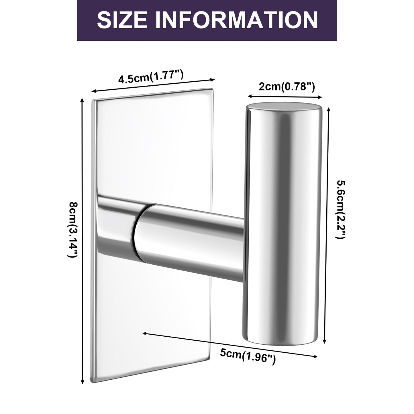 VAEHOLD Wall Towel Hooks, Heavy Duty Sticky Holder Waterproof Towel Hooks for Hanging Coat, Clothes, Closet Hook Wall Mount for Kitchen (Chrome, 2 Pack)