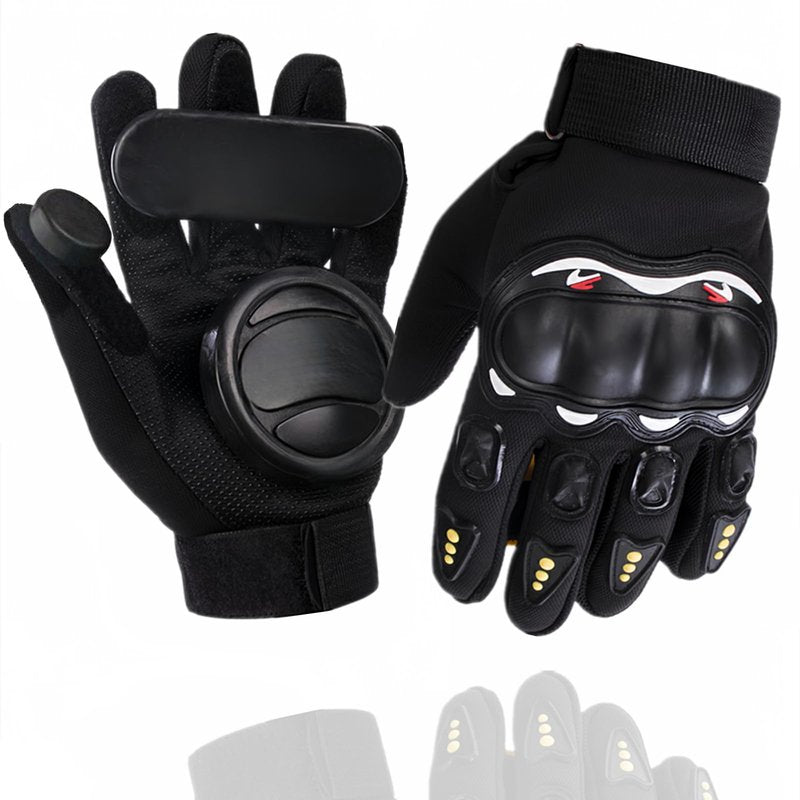 WENGINS Skateboard Gloves, Skateboard Gloves with Sliders, Longboard Downhill Slide Outdoor Skate Gloves, 3 Slider Available Suitable for Beginner Advanced Players (Black Set)