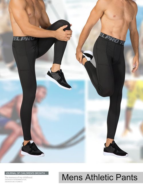 LEICHR 3 Pack Mens Compression Pants Running Tights Athletic Sports Baselayer Pockets Basketball Active Tights