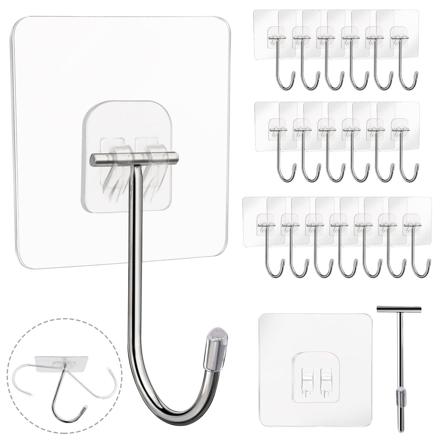 20 Pack Large Adhesive Hooks for Hanging Heavy Duty 44 lb(MAX) Christmas Fall Halloween Wreath Hangers Ornament Hooks Sticky for Wall No Damage Towel Picture Key Shower Siding Stocking Garland Strips