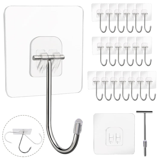 20 Pack Large Adhesive Hooks for Hanging Heavy Duty 44 lb(MAX) Christmas Fall Halloween Wreath Hangers Ornament Hooks Sticky for Wall No Damage Towel Picture Key Shower Siding Stocking Garland Strips