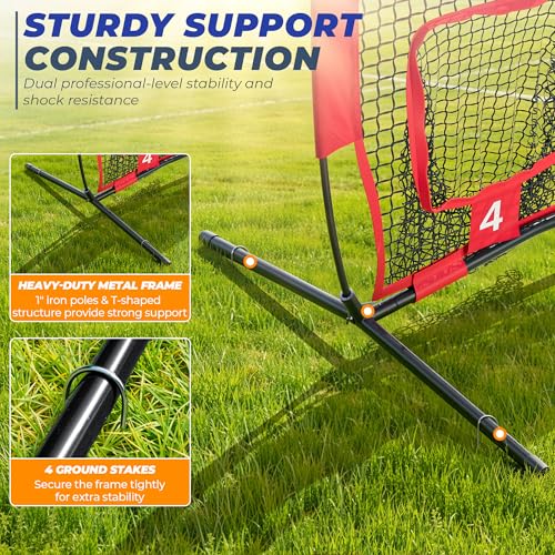 7x7ft Football Throwing Net for QB Training - Red, Portable & Stable
