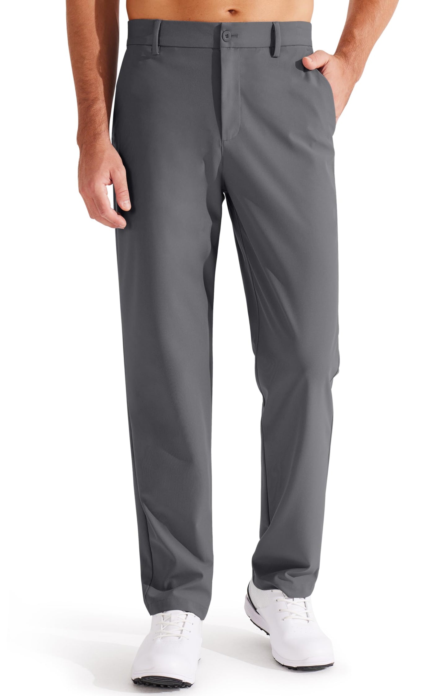 Libin Men's Golf Pants Classic Fit Flat Front Work Dress Pants 29" Stretch Casual Pants Lightweight with Pockets, Dark Grey, 32W x 29L