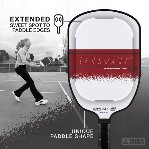 JOOLA GRAF CHAMPION 12mm Pickleball Paddle - Sandblasted Pickleball Racket Surface Increases Spin & Control - Agassi Shape with Extended Sweet Spot - UPA-A Certified - USAP Approved - NFC Chip Enabled