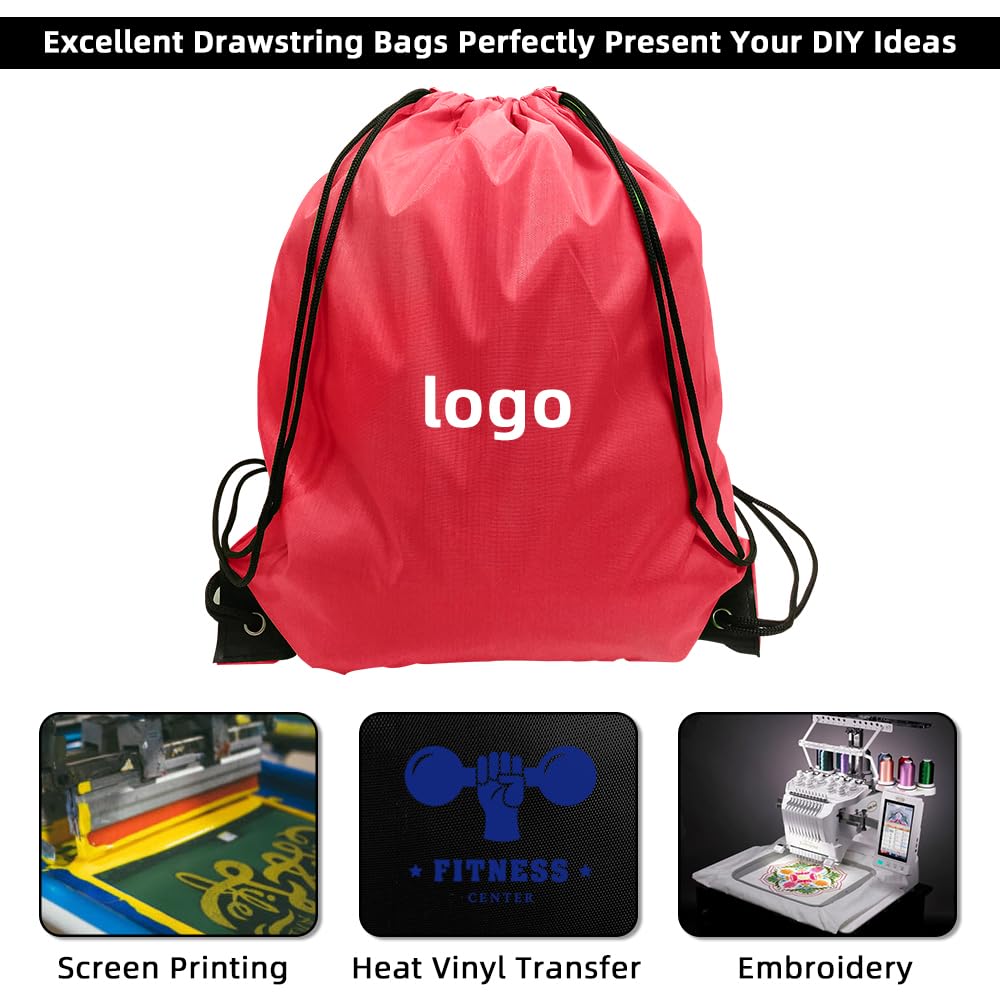 GoodtoU Drawstring Backpacks, 100 Pieces Nylon Backpack Cinch Sack Drawstring Gym Bag for Sport, Traveling, Team (Cherry)