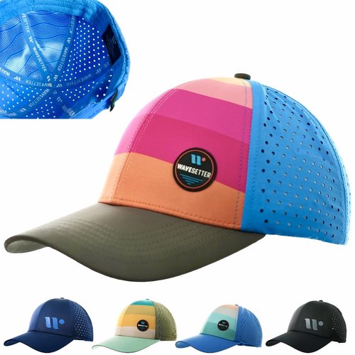 WAVESETTER Beach Trucker Hats for Men | Women | Boys | Girls Snapback Caps | Lightweight, Breathable | Curved Brim for Beach, Running, Workout, Fishing, Boating Curved Brim (Tropical Sunset)