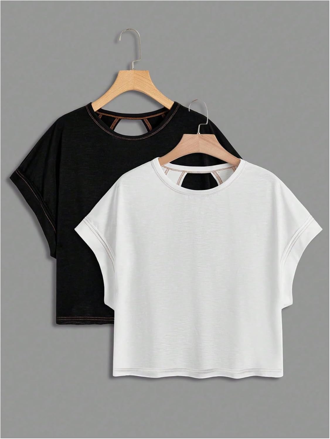 RoseSeek Girls' Backless Criss-Cross Short Sleeve Tops - 2 Pack Casual Crewneck Tees