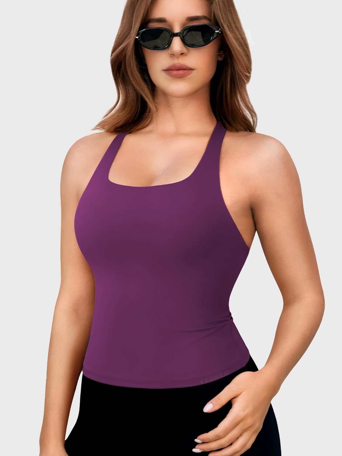 YEOREO Racerback Workout Tank Top - U Neck Padded Camisole for Women | Sleeveless Yoga Shirt