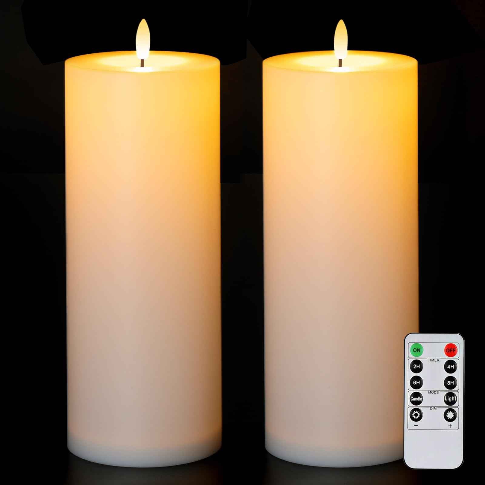 5plots 4" x 10" Waterproof Outdoor Flameless Candles Battery Operated LED Large Pillar Candles with Remote and Timer for Indoor Outdoor Lanterns, Long Lasting, White, Set of 2