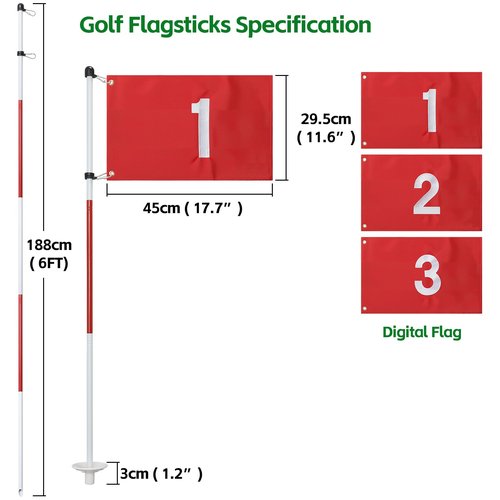 Golf Flagstick for Yard, Golf Flag for Putting Green, Portable 5-Section Design Golf Pin Flag for Backyard Practice