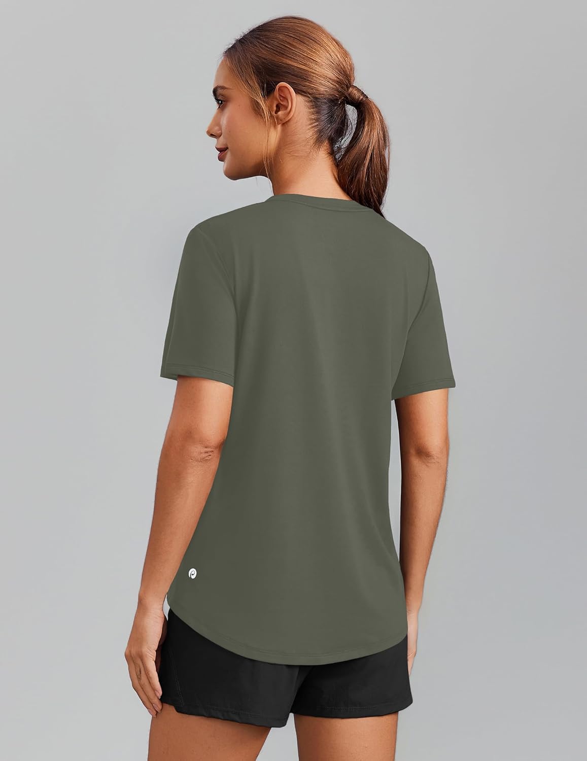 PINSPARK Soft Workout Tops for Women - Short Sleeve V Neck | Moisture Wicking & UPF 50+ Sun Protection