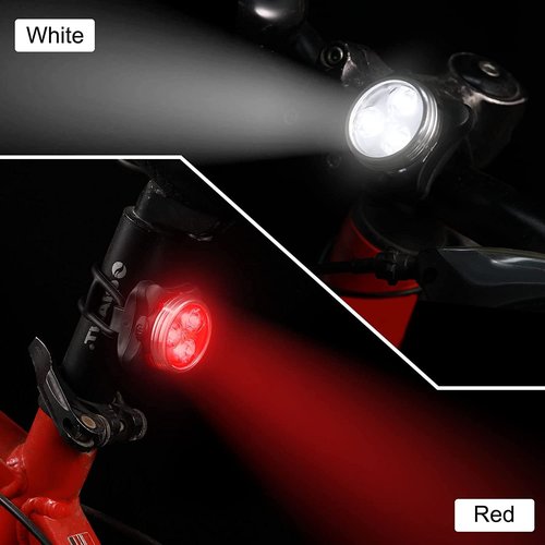 2X Rechargeable Bike Light Sets (Total of 4 Lights: Two Red and Two White), Super Bright Front Headlights and Rear LED Bicycle Lights, 650mah Lithium Batteries,4 Light Mode Options