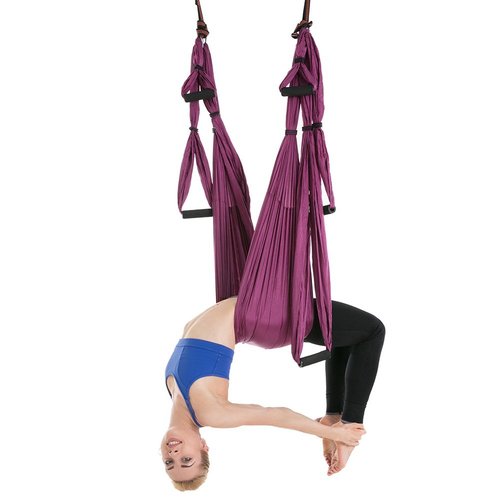 Aerial Yoga Swing Set Trapeze Hammock Kit Ultra Strong Antigravity Flying Sling Swing Tools for Air Yoga Inversion Exercises Fitness (Deep Purple)