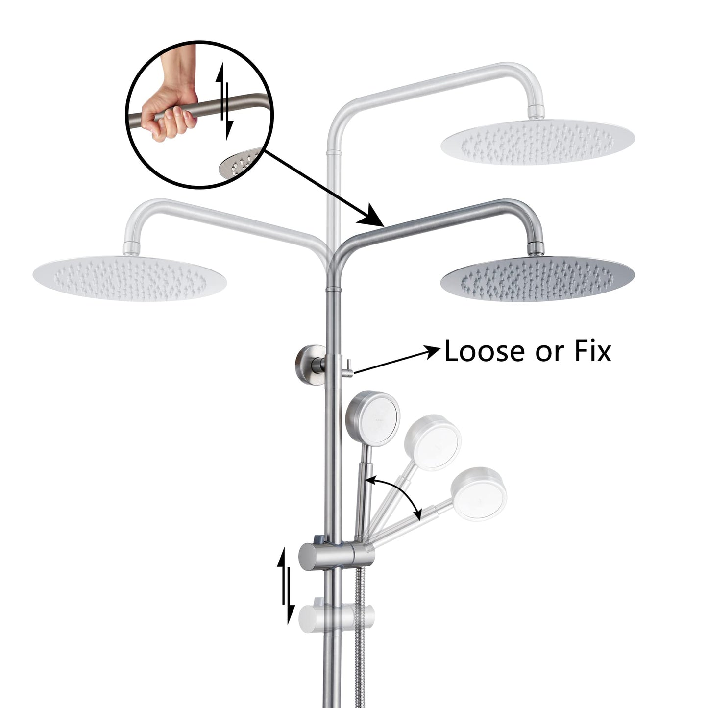 Foroute SS304 Shower Faucet Set - Outdoor Kit - Outdoor Fixtures with Brushed Nickel Shower Head & Handheld Spray, High Pressure