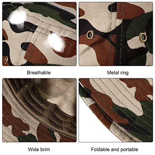 SATINIOR 4 Pack Summer Cotton Bucket Hats - Camouflage, Khaki, Light Grey, Navy Blue