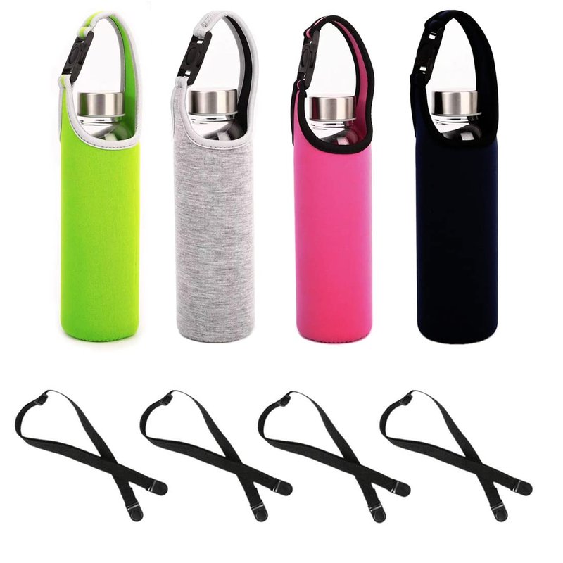 TuNan 4 PCS Water Bottle Carrier with Shoulder Strap 16oz-21oz, Neoprene Sleeve Cup Holder Pouch with Carrying Handle for All Portable Sport Water Bottle -4 Colors