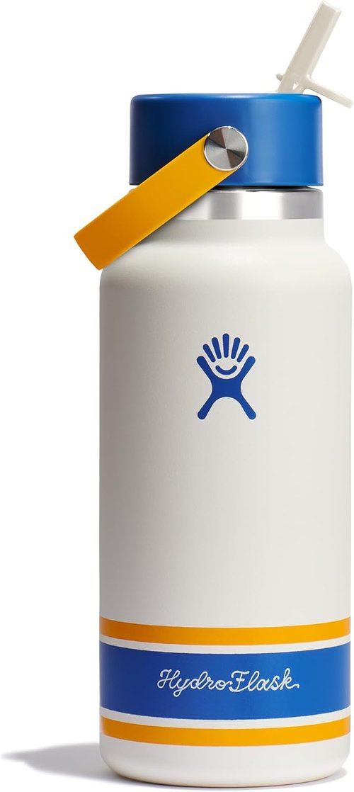 Hydro Flask Water Bottle - Insulated Stainless Steel with Wide Mouth Flex Straw Lid - 32 Oz Campus Ivory