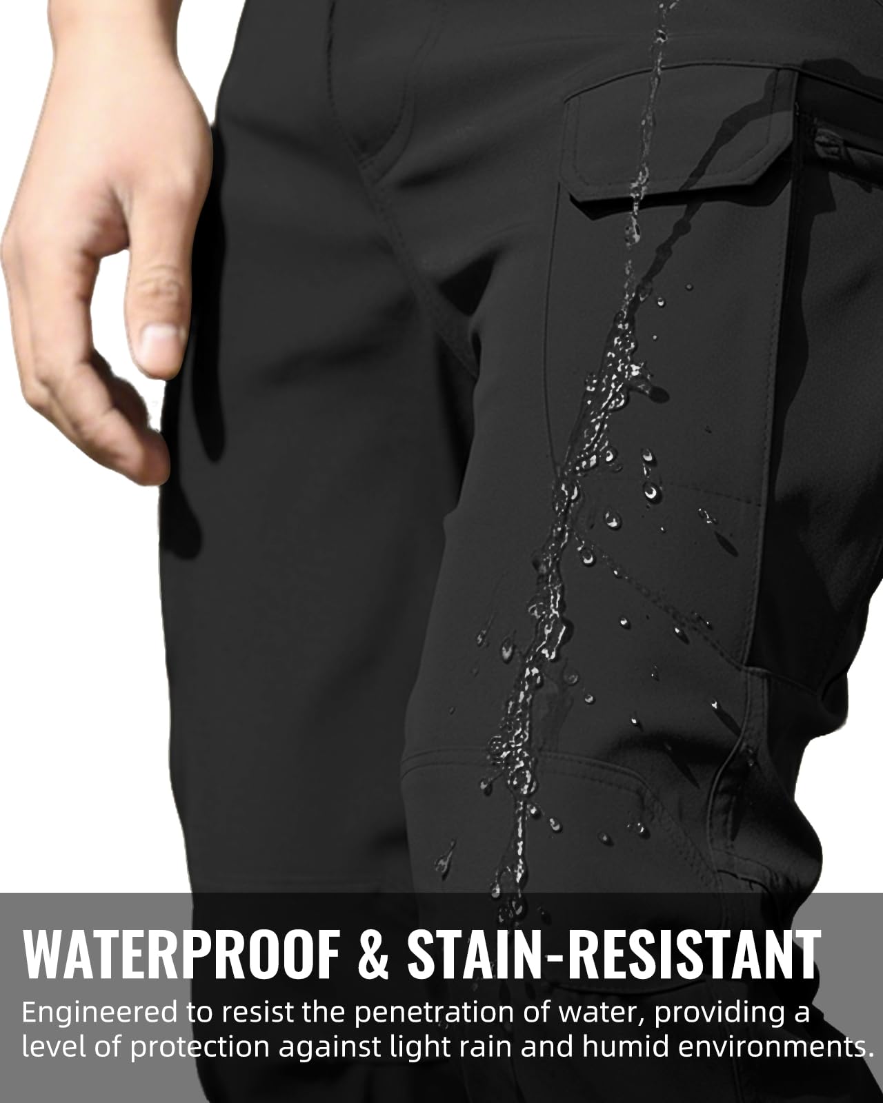 LRYXXX Men's Tactical Pants Stretch Waterproof Fabric Durable Cargo Pants for Hiking Casual Work Multi Pockets (No Belt),Black