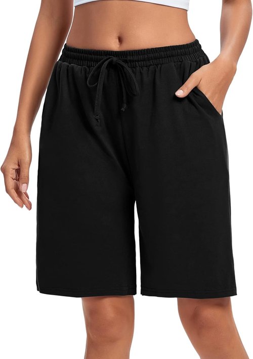 ASIMOON Women's Bermuda Shorts - Loose Athletic Running Shorts with Pockets | Casual Long Yoga Style