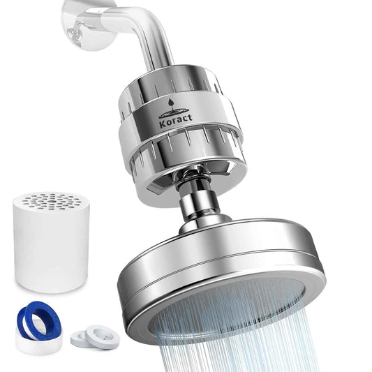 Koract Filtered Shower Head High Pressure 15+2 Stage Filtration for Hard Water Softener Shower Heads Removes Chlorine & Harmful Substances - Vitamin C and E Infused Filter Showerhead for Skin Hair