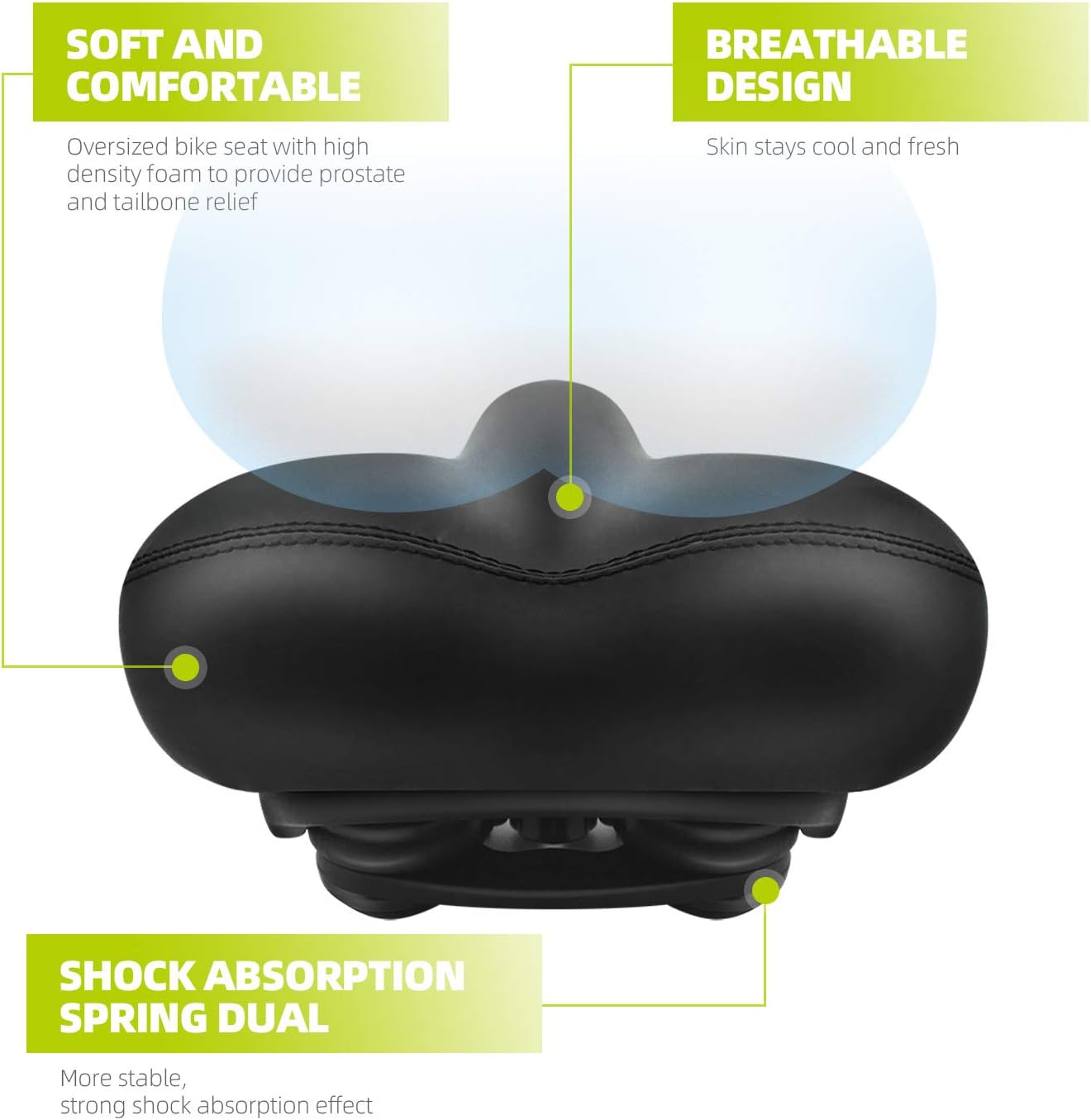 Skiennix Wide Bicycle Seat - Comfortable Memory Foam, Sweatproof Design | Dual Shock Absorbing Saddle
