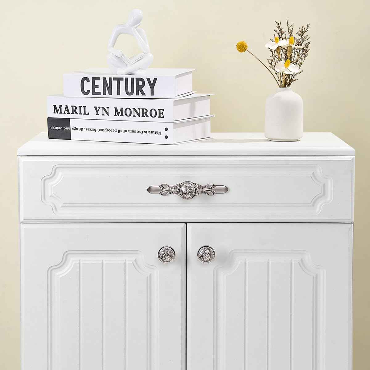 YCSJ Round Drawer Knobs and Pulls - 10 Pack / 1.26 Inch, Brushed Nickel Knobs, Modern Drawer Knobs for Office Cabinets, Bathroom Cabinet Knob, Kitchen Decorative Hardwares