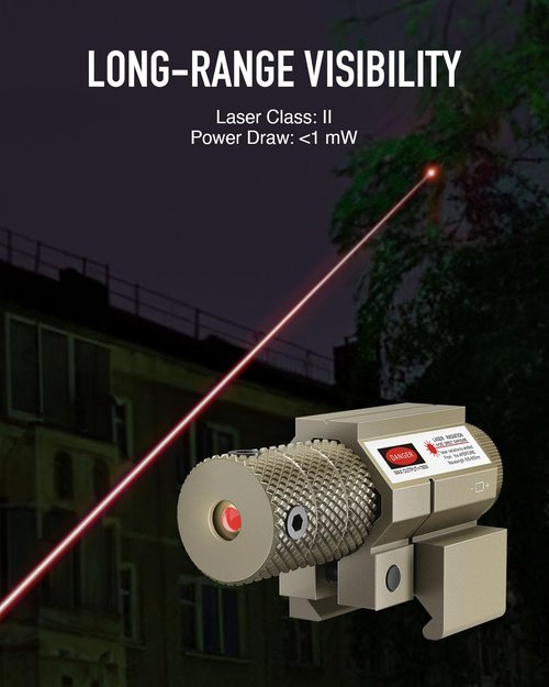 Pinty Tactical Red Laser Sight for Pistol Rifle Airsoft, 100m Range Compact Low Profile Gun Laser, 21mm Picatinny Mount, FDE Tan