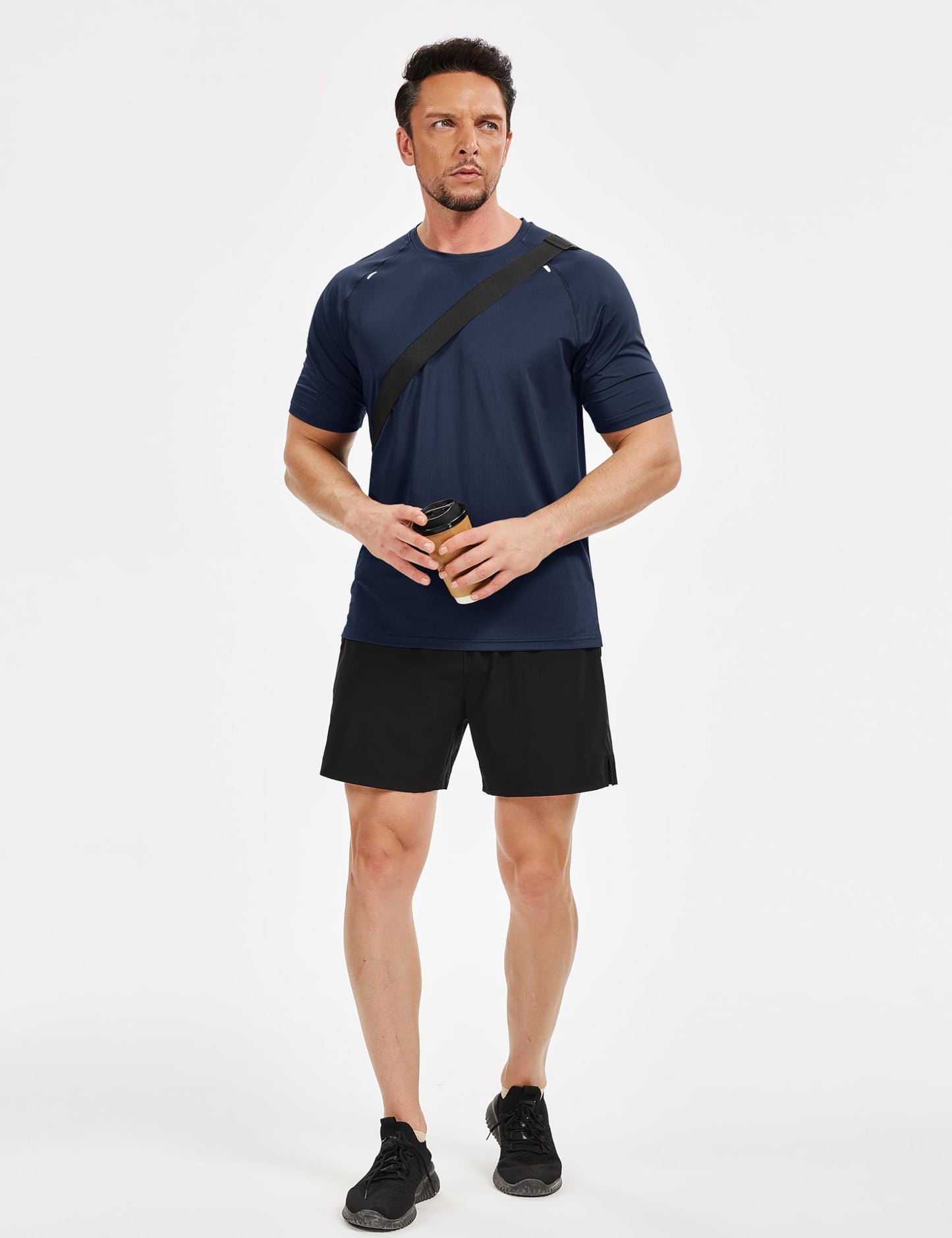 TACVASEN Dry Fit Shirts for Men Workout Short Sleeve T-Shirts Moisture Wicking Mesh Athletic Quick Dry Running Workout Gym Tee Navy L