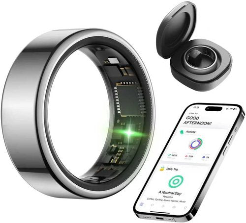 KIRAMA Smart Health Ring - Fitness Tracker with Heart Rate Monitor & Sleep Support | IP68 Waterproof, Ultra-Thin (Silver, Size 7)