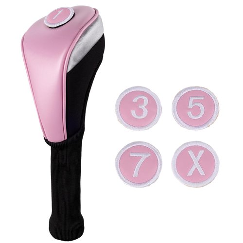 Andux 4pcs/Set PU Golf Wood Club Head Covers 460cc Driver Covers with Long Neck Pink