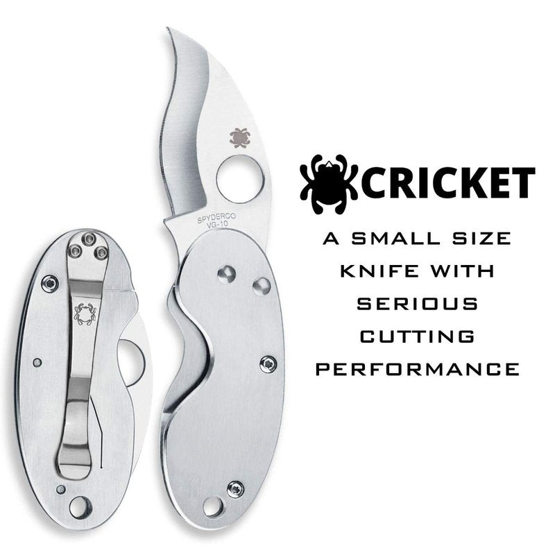 Spyderco Cricket Signature Knife with 3.88" Reverse S VG-10 Steel Blade and Stainless Steel Handle - PlainEdge - C29P