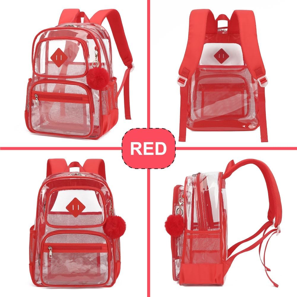 Skiennix Heavy Duty Clear Backpack - Durable Transparent School Bookbag for Kids | Red