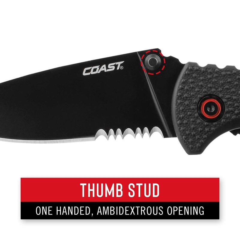 COAST RX350 Blade Assist Tactical Folding Knife with 3.625" Serrated Stainless Steel Blade