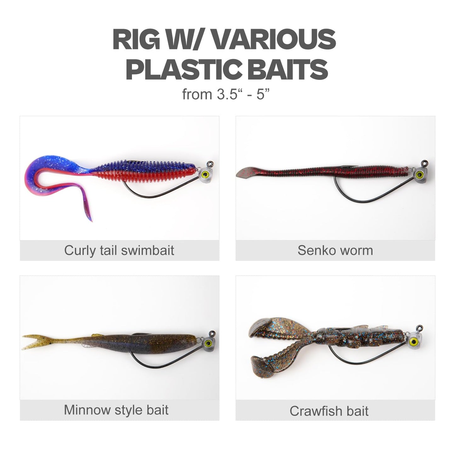 Shaky Head Jigs, Fisheye Stand-up Style Weedless Fishing Jig Heads for Bass (15-Pack) Assorted