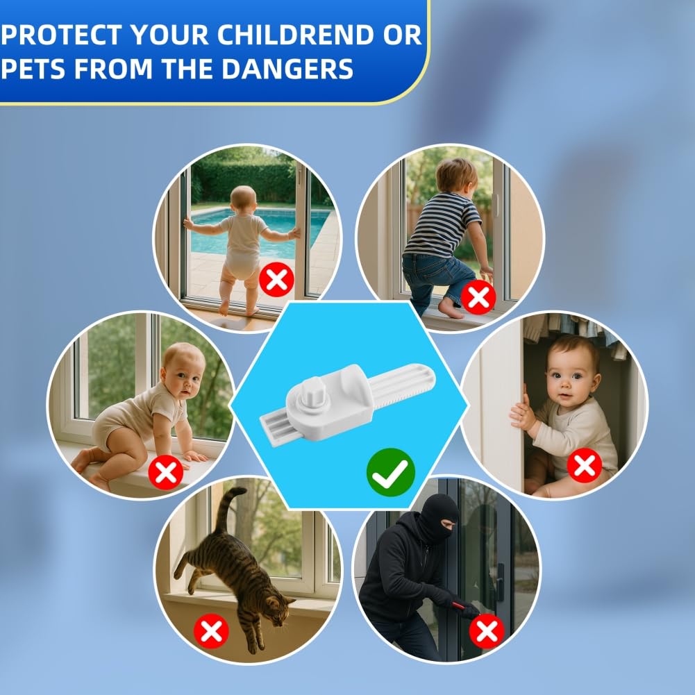 Adjustable Sliding Window Patio Door Lock Child Pet Proof Sliding Closet Door Lock for Kids Safety Foot Locks Work on Glass or Wood for Patio Bedroom Home and Office (2, White)