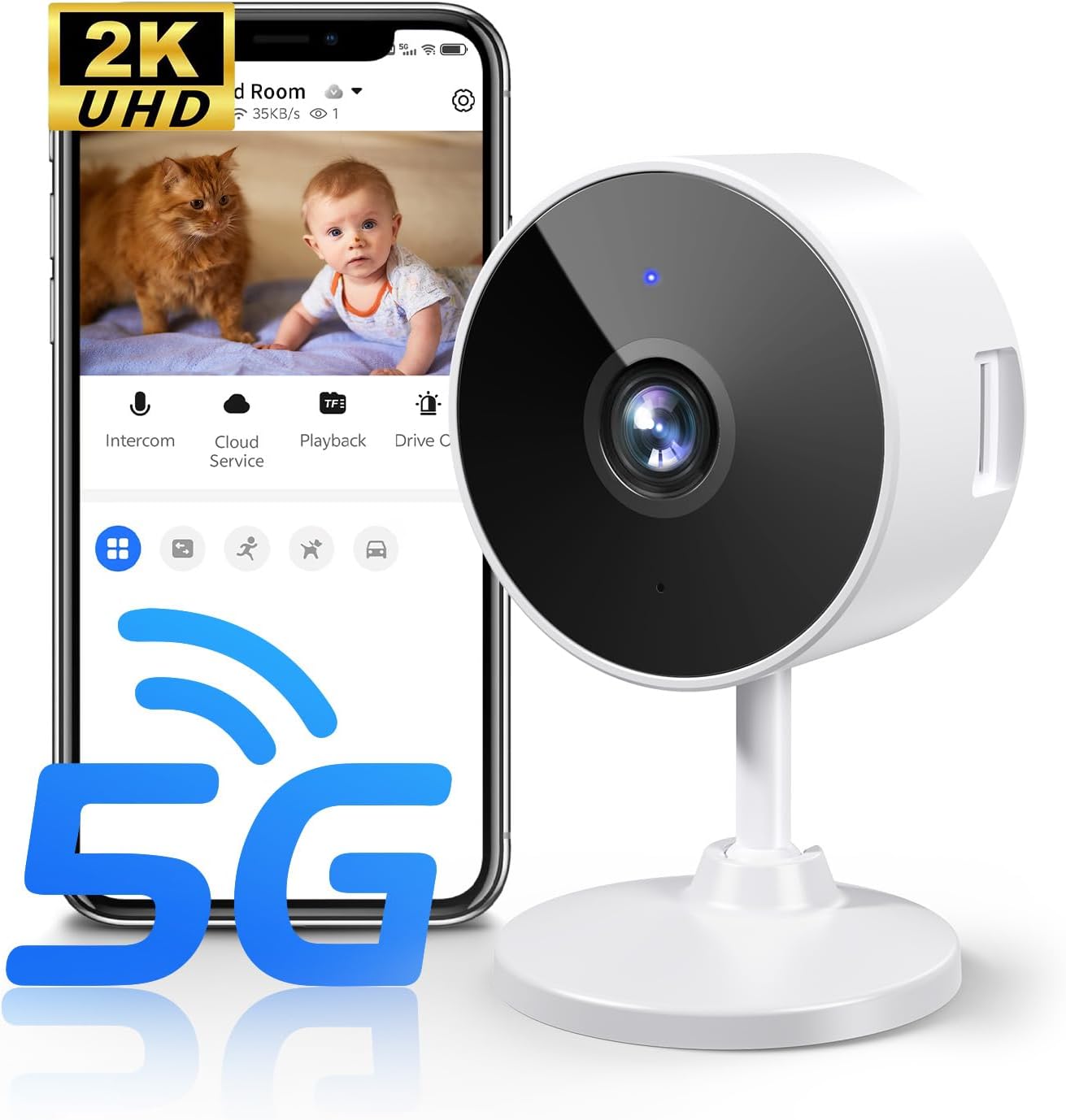 2K Indoor Security Camera with AI Voice Change, Night Vision & 24/7 Recording - Home Baby Monitor & Pet Camera