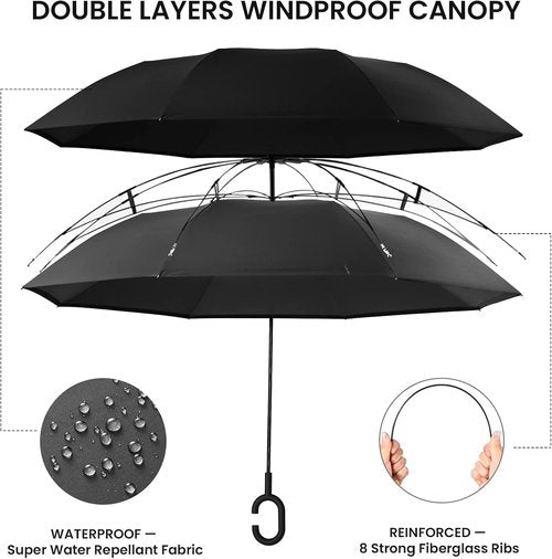 G4Free Inverted Reverse Umbrella - Windproof Double Layer with C-Shaped Handle | 48/62 Inch for Men & Women