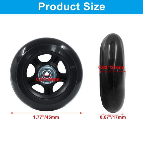 Zorveiio 4 Pack 45mm x 18mm Suitcase Replacement Wheels Lnline Skate Wheels Travel Bags Caster Rubber Wheels Luggage Wheels with Accessories, Black