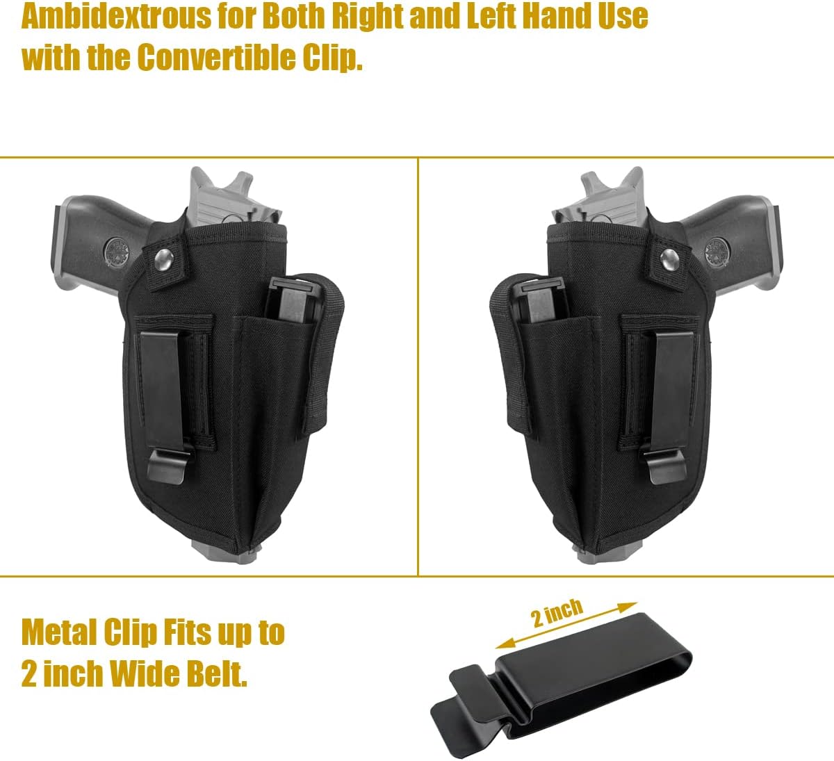Skiennix Concealed Carry Gun Holster - Ambidextrous IWB/OWB with Mag Pouch for Handgun with Laser Light