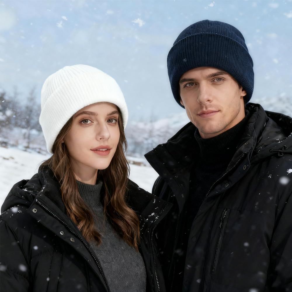ZH 6 Pack Men's Winter Knit Beanies with Fleece Lining, Warm Stretchy Skull Caps for Cold Weather, Unisex Thermal Hats Black
