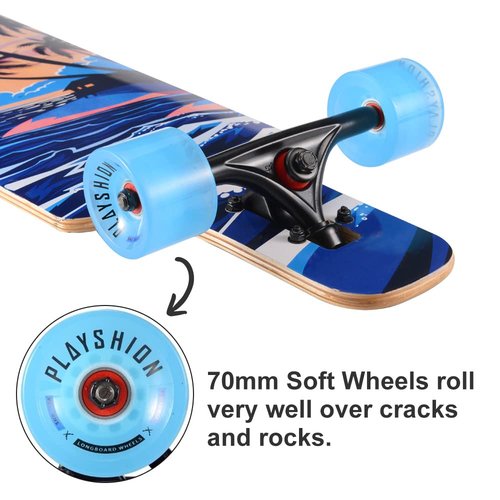 Playshion 39 Inch Drop Through Freestyle Longboard Skateboard Cruiser Coconut Tree