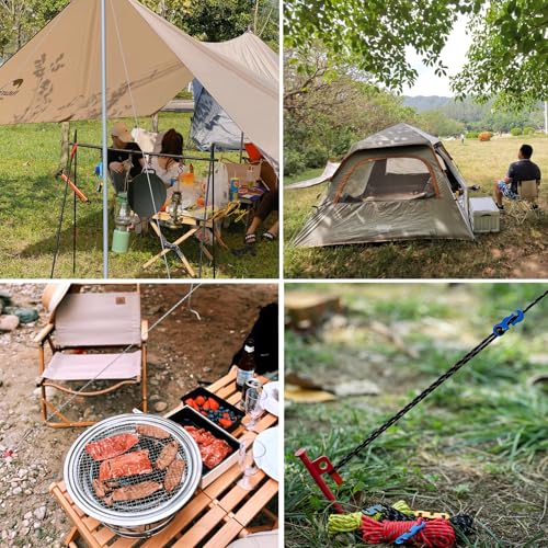 Reflective Tent Guyline Rope - High-Strength Aluminum Adjuster - 4 Pack - Black - Φ3mm